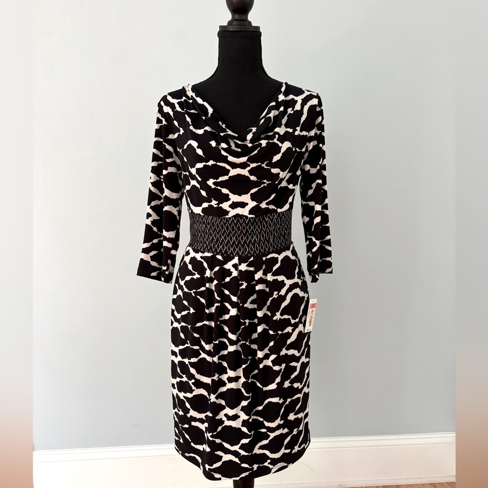 I.N. Studio Black and White Cowl Neck Sheath Dress